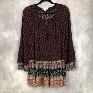 Beach Lunch Lounge Boho Peasant Tunic Top Flowy Blouse Paisley Floral Size Small